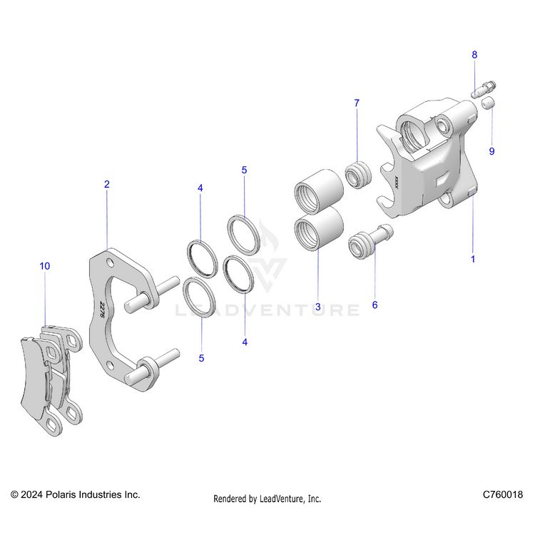 An Image of a Genuine Polaris Parts Schematic Diagram showing the schematic - BRAKES: REAR CALIPER - 2025 POLARIS GENERAL XP 4 1000 ULTIMATE