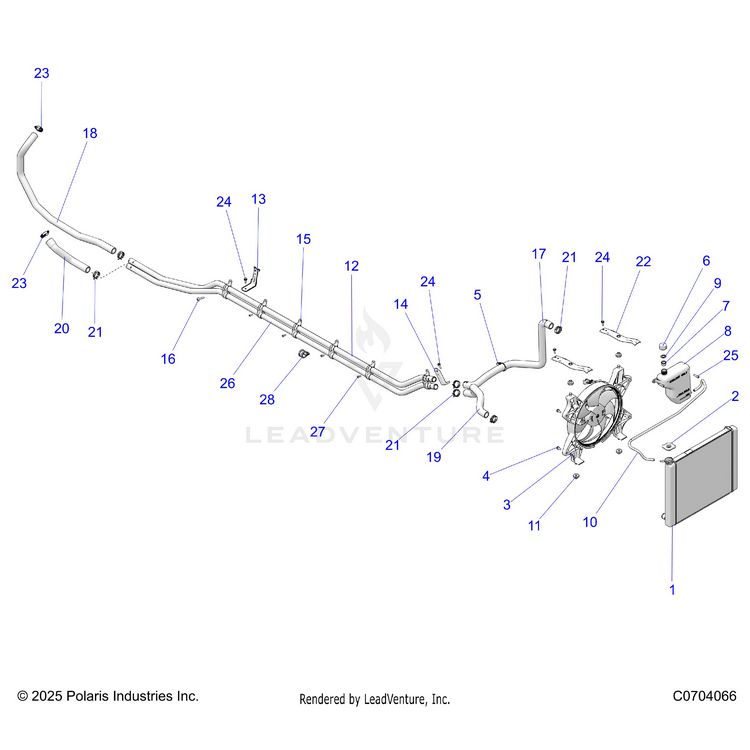 An Image of a Genuine Polaris Parts Schematic Diagram showing the schematic - ENGINE: COOLING SYSTEM - 2020 POLARIS GENERAL 4 1000 PREMIUM