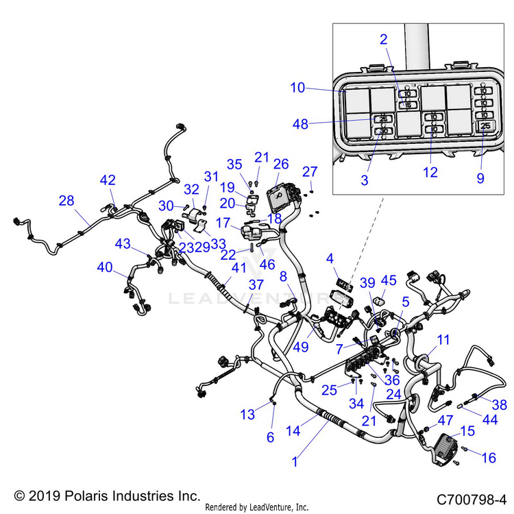 An Image of a Genuine Polaris Parts Schematic Diagram showing the schematic - ELECTRICAL: WIRE HARNESS - 2020 POLARIS GENERAL 1000 DELUXE