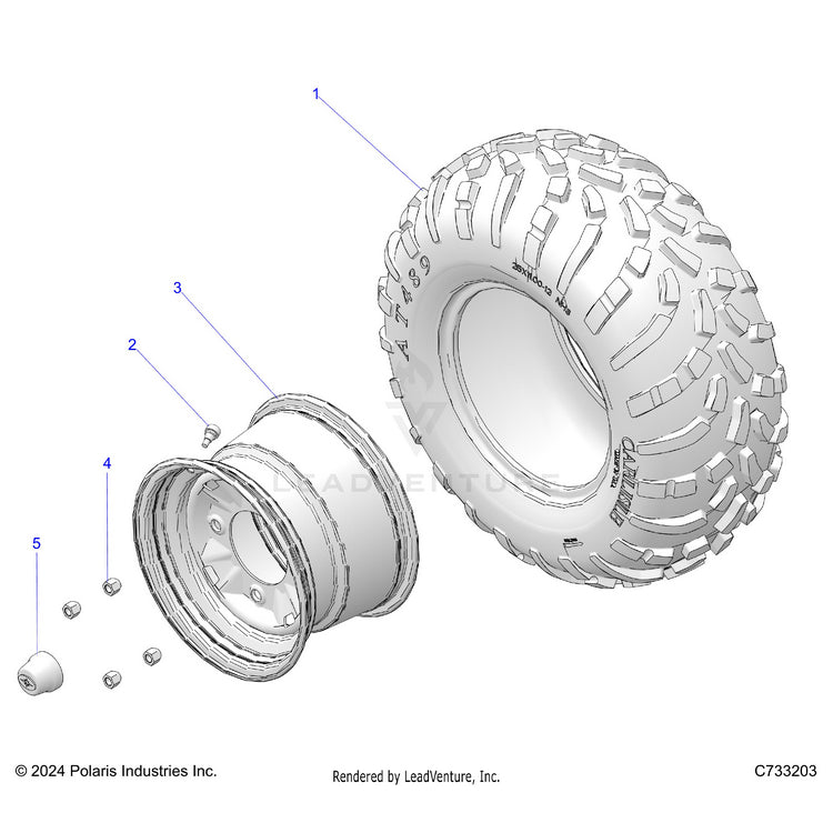 An Image of a Genuine Polaris Parts Schematic Diagram showing the schematic - WHEELS: REAR - 2021 POLARIS RANGER 1000 EPS FULL SIZE