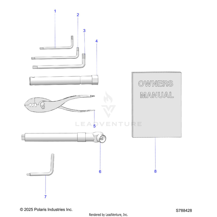 An Image of a Genuine Polaris Parts Schematic Diagram showing the schematic - REFERENCE: TOOL KIT & OWNERS MANUALS - 2026 POLARIS RANGER 570 CREW
