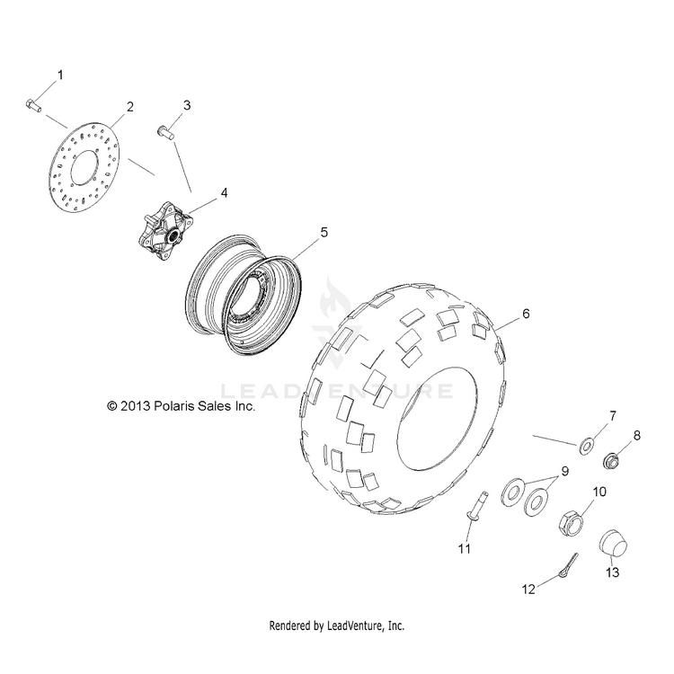 An Image of a Genuine Polaris Parts Schematic Diagram showing the schematic - WHEELS: REAR - 2017 POLARIS RANGER 570 EPS HDPE