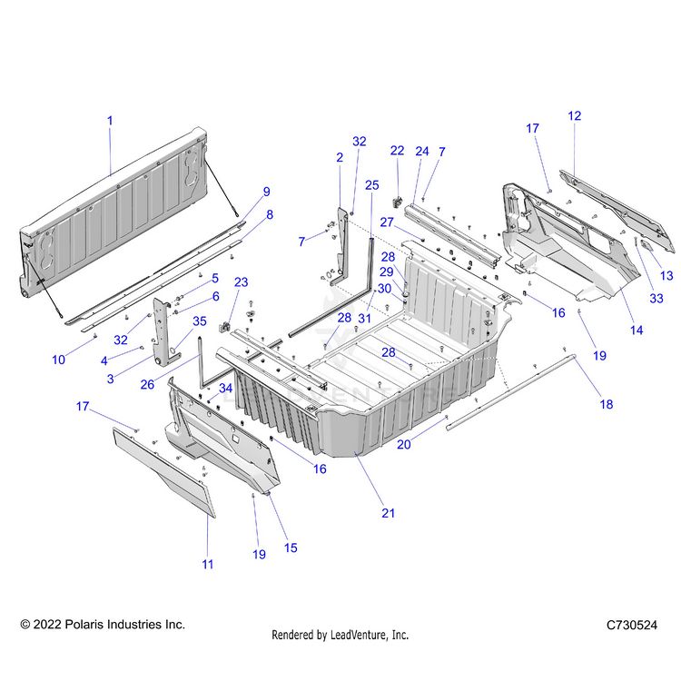 An Image of a Genuine Polaris Parts Schematic Diagram showing the schematic - BODY: BOX ASSEMBLY REAR - 2024 POLARIS XPEDITION XP NORTHSTAR