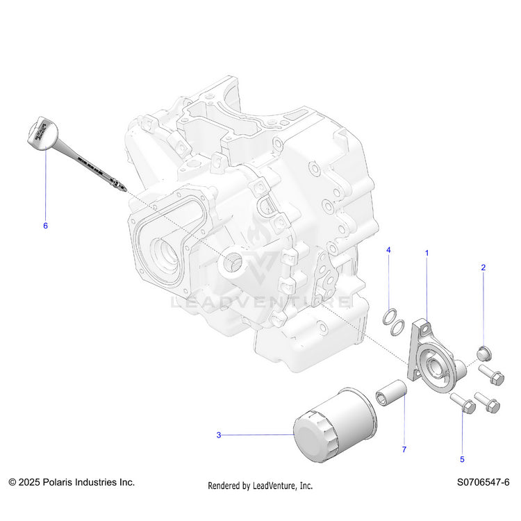 An Image of a Genuine Polaris Parts Schematic Diagram showing the schematic - ENGINE: OIL FILTER & DIPSTICK - 2026 POLARIS RANGER 570 EPS
