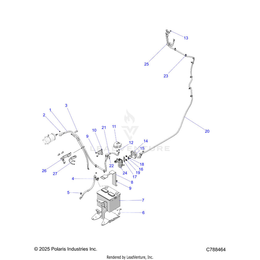 An Image of a Genuine Polaris Parts Schematic Diagram showing the schematic - ELECTRICAL: BATTERY/CABLES - 2026 POLARIS RANGER XD 1500 NORTHSTAR ULTIMATE CREW TEXAS EDITION