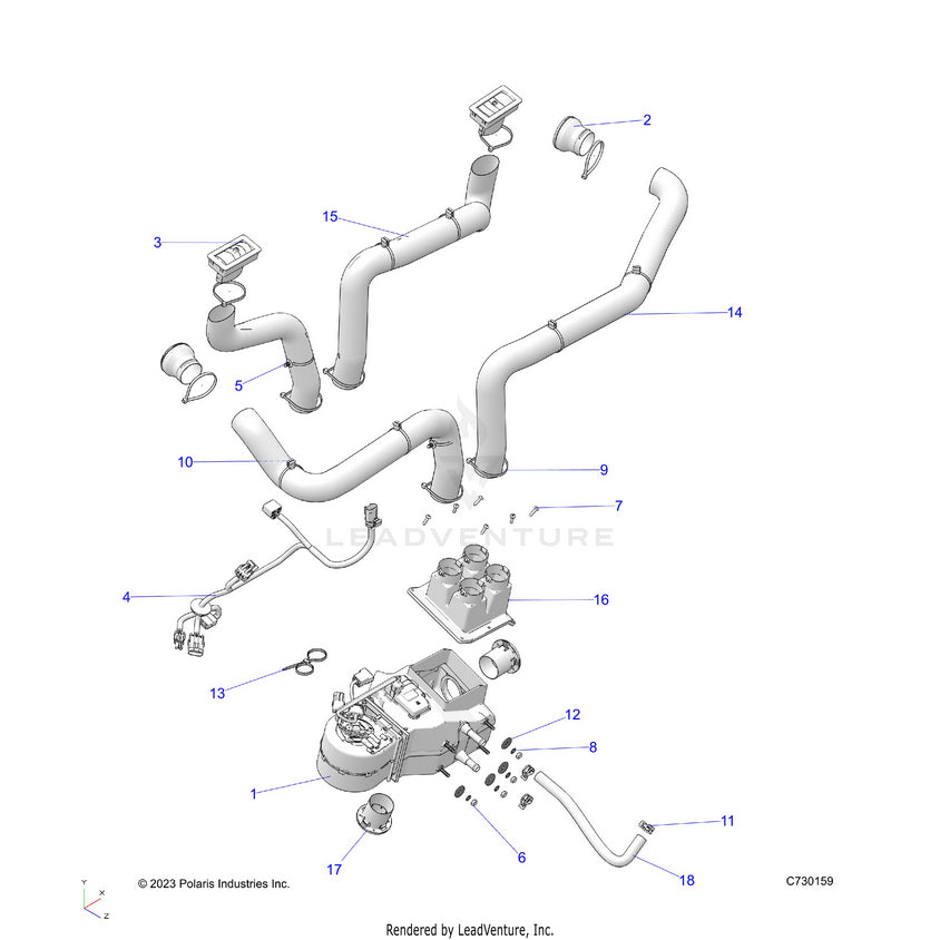 An Image of a Genuine Polaris Parts Schematic Diagram showing the schematic - ENGINE: HEATER PREP SYSTEM - 2023 POLARIS RANGER 570 NORTHSTAR