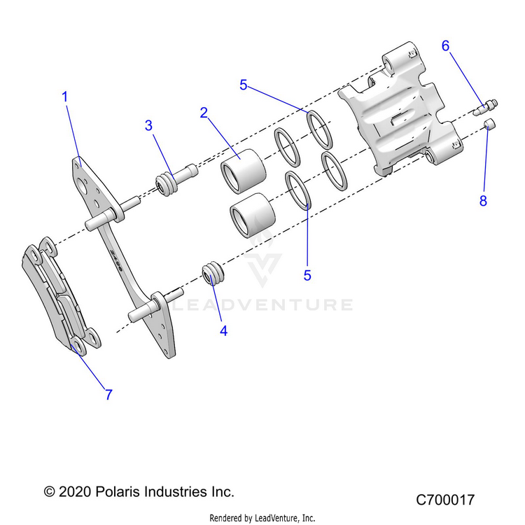 An Image of a Genuine Polaris Parts Schematic Diagram showing the schematic - BRAKES: FRONT CALIPER - 2021 POLARIS RANGER CREW 1000 EPS PREMIUM