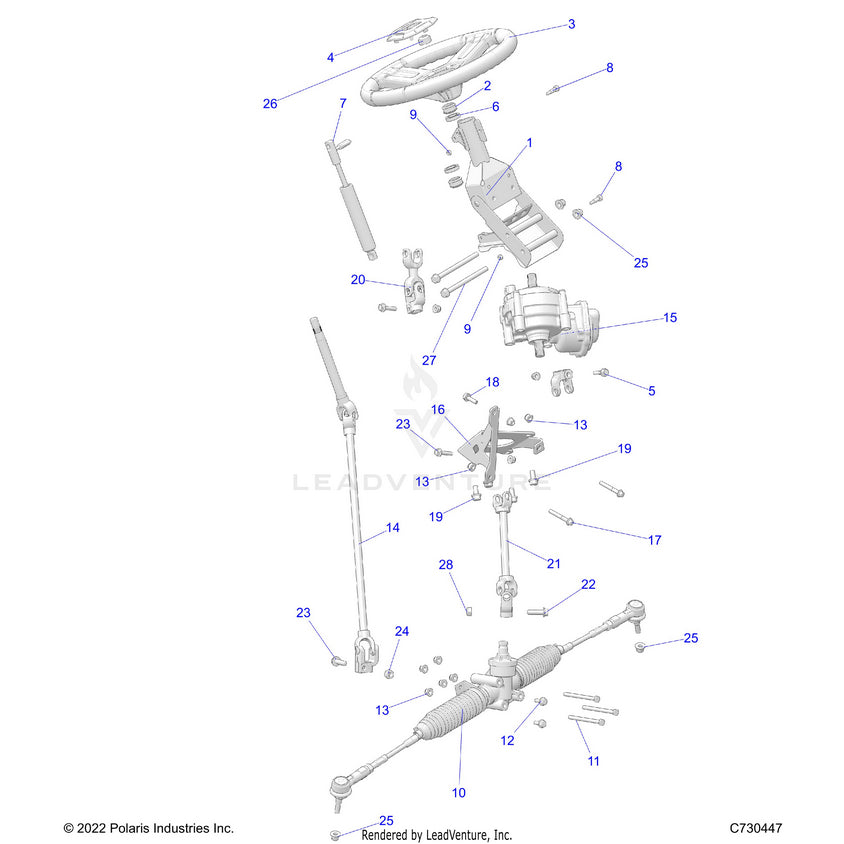 An Image of a Genuine Polaris Parts Schematic Diagram showing the schematic - STEERING: STEERING - 2024 POLARIS RANGER 570 CREW