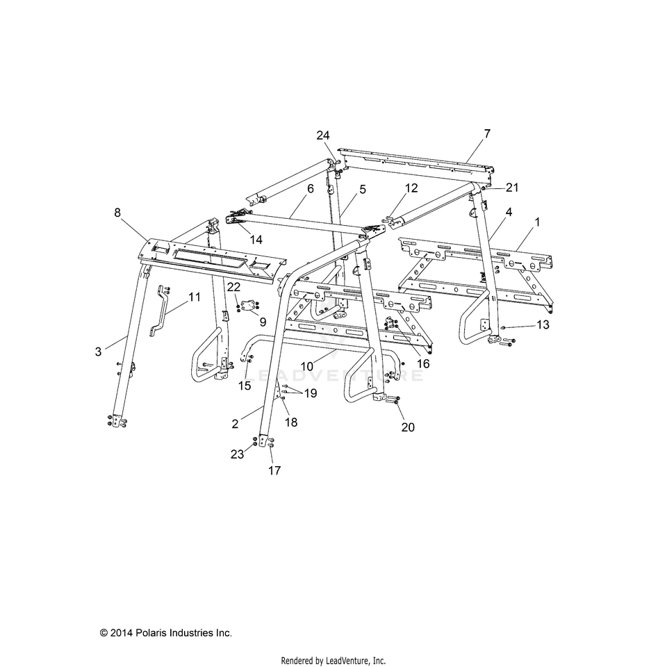 An Image of a Genuine Polaris Parts Schematic Diagram showing the schematic - CHASSIS: CAB FRAME - 2015 POLARIS RANGER CREW 570 EFI