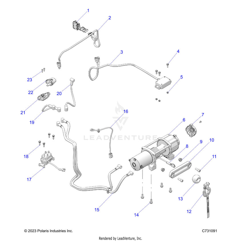 An Image of a Genuine Polaris Parts Schematic Diagram showing the schematic - BODY: WINCH - 2022 POLARIS RANGER CREW XP 1000 NORTHSTAR ULTIMATE BIG GAME