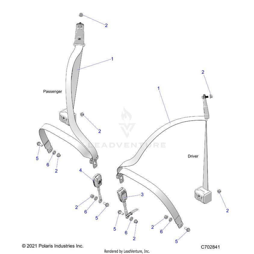 An Image of a Genuine Polaris Parts Schematic Diagram showing the schematic - BODY: SEAT BELT MOUNTING FRONT - 2024 POLARIS XPEDITION XP5 NORTHSTAR