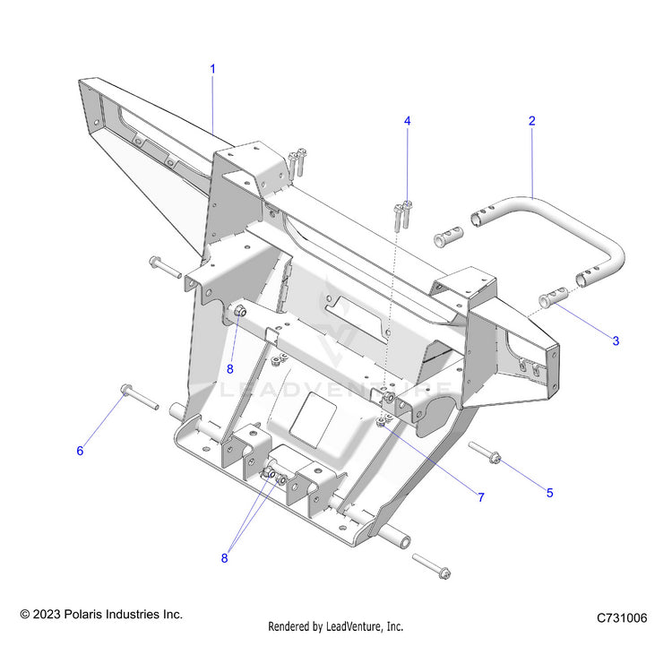 An Image of a Genuine Polaris Parts Schematic Diagram showing the schematic - BODY: FRONT BUMPER - 2024 POLARIS RANGER XD 1500 PREMIUM