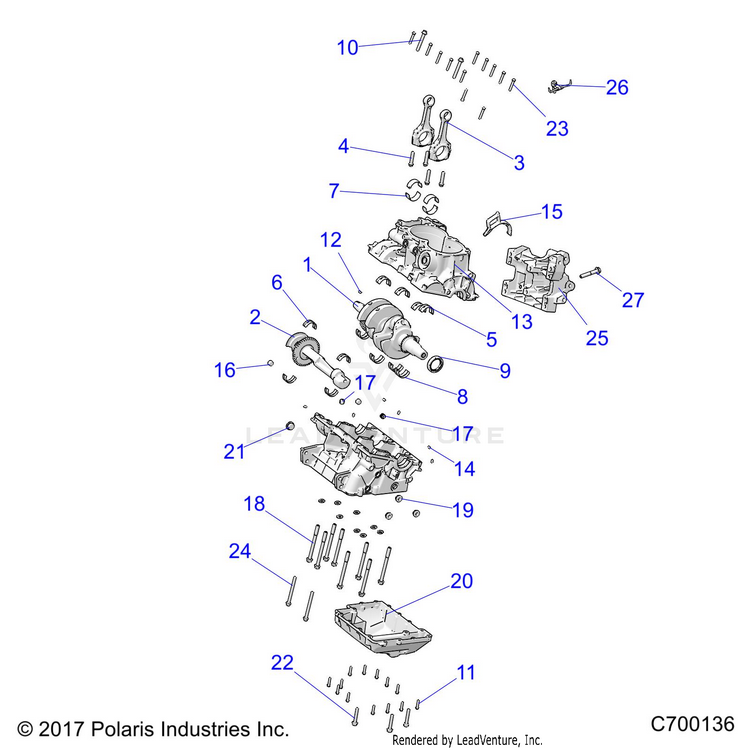 An Image of a Genuine Polaris Parts Schematic Diagram showing the schematic - ENGINE: CRANKCASE AND CRANKSHAFT - 2018 POLARIS GENERAL 1000 EPS