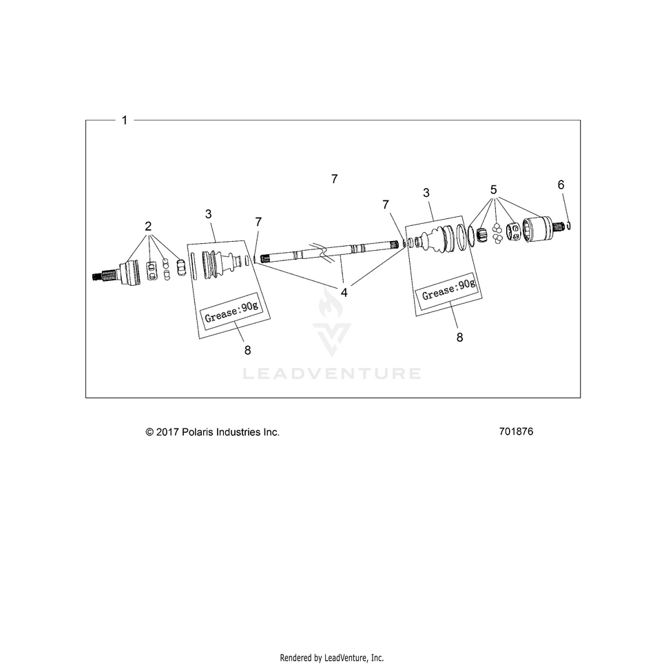 An Image of a Genuine Polaris Parts Schematic Diagram showing the schematic - DRIVE TRAIN: FRONT HALF SHAFT - 2021 POLARIS GENERAL 4 1000 RIDE COMMAND