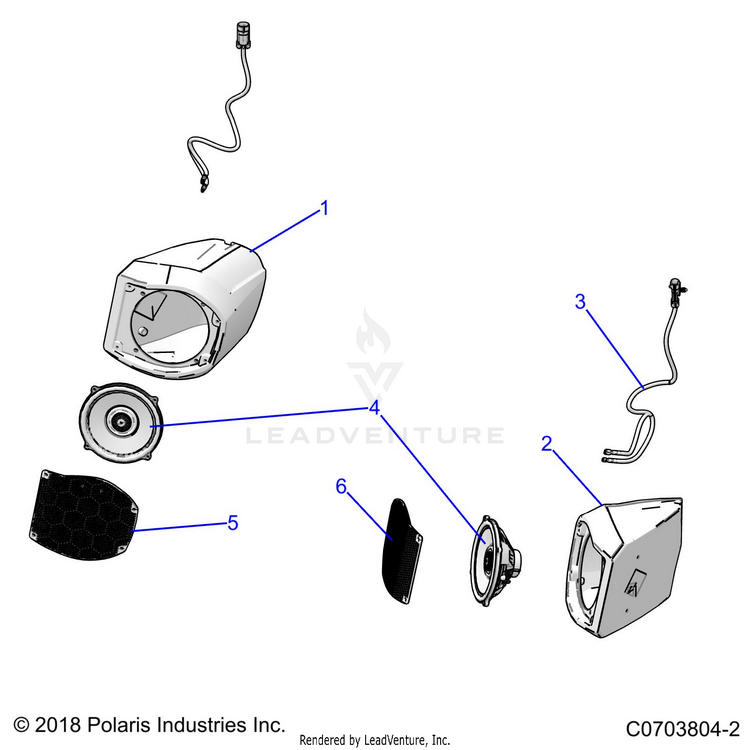 An Image of a Genuine Polaris Parts Schematic Diagram showing the schematic - ACCESSORY: AUDIO FRONT SPEAKER - 2020 POLARIS GENERAL 1000 DELUXE EPS