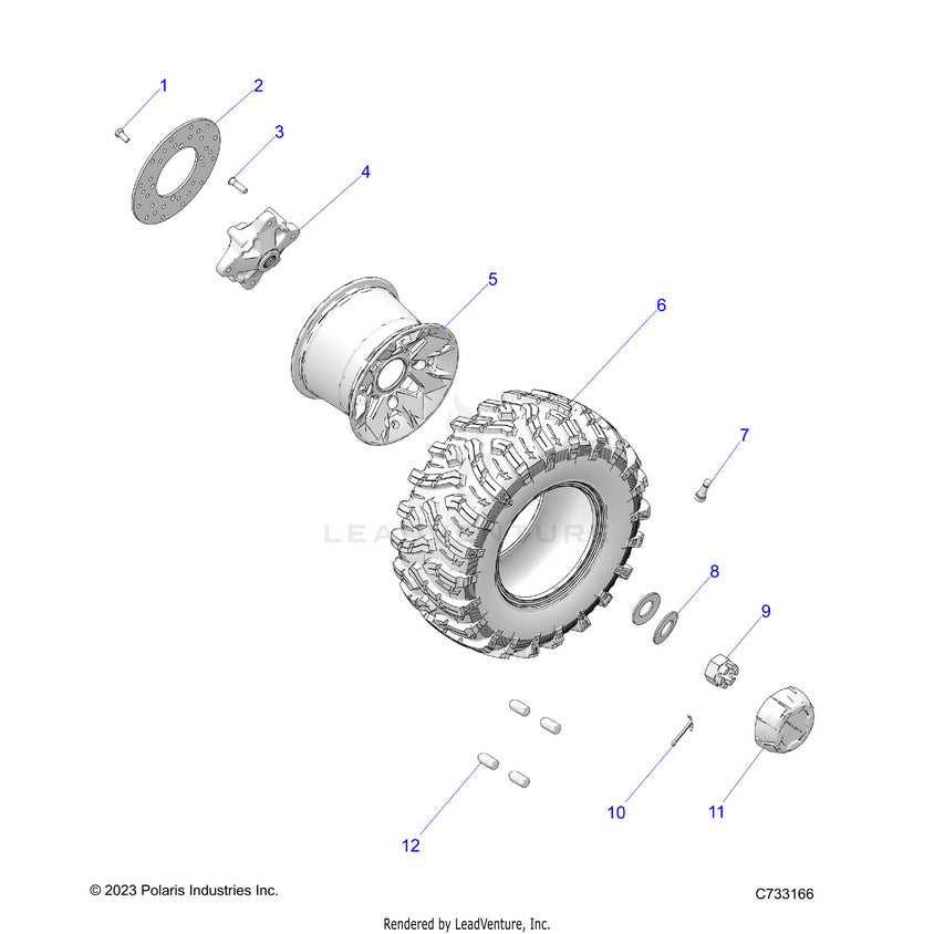 An Image of a Genuine Polaris Parts Schematic Diagram showing the schematic - WHEELS: REAR - 2024 POLARIS RANGER 570 NORTHSTAR