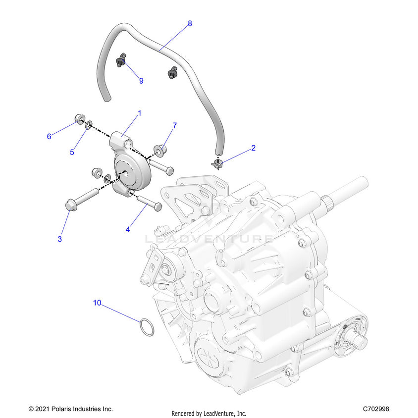 An Image of a Genuine Polaris Parts Schematic Diagram showing the schematic - DRIVE TRAIN: MAIN GEARCASE MOUNTING - 2022 POLARIS RANGER CREW XP 1000 WATERFOWL EVAP