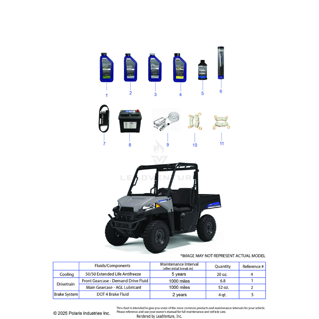 An Image of a Genuine Polaris Parts Schematic Diagram showing the schematic - *SERVICE & MAINTENANCE - 2024 POLARIS RANGER EV FULL SIZE PREMIUM