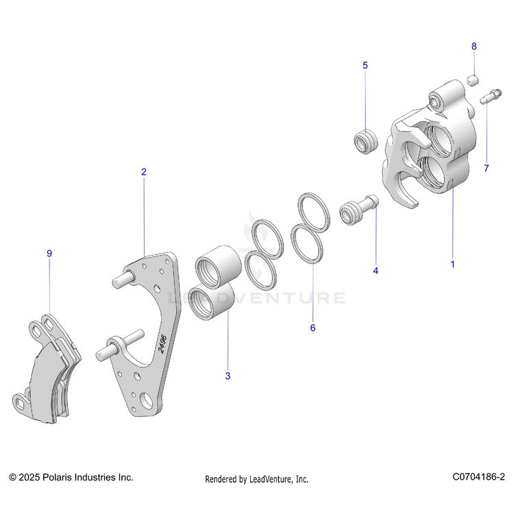 An Image of a Genuine Polaris Parts Schematic Diagram showing the schematic - BRAKES: FRONT CALIPER - 2026 POLARIS GENERAL 1000 PREMIUM