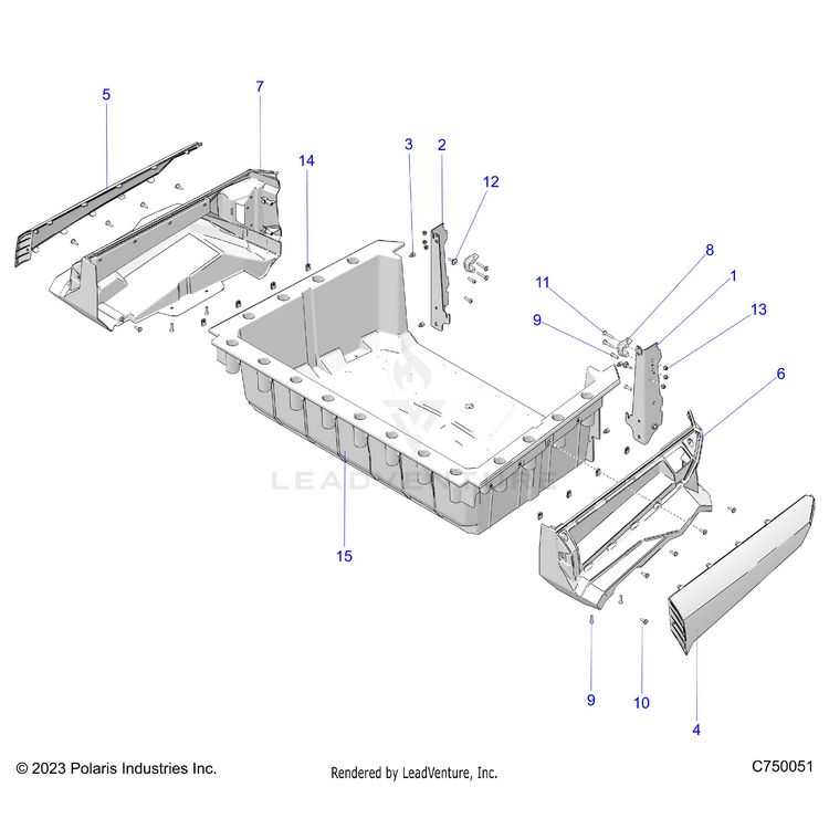 An Image of a Genuine Polaris Parts Schematic Diagram showing the schematic - BODY: BOX - 2024 POLARIS GENERAL XP 4 1000 ULTIMATE