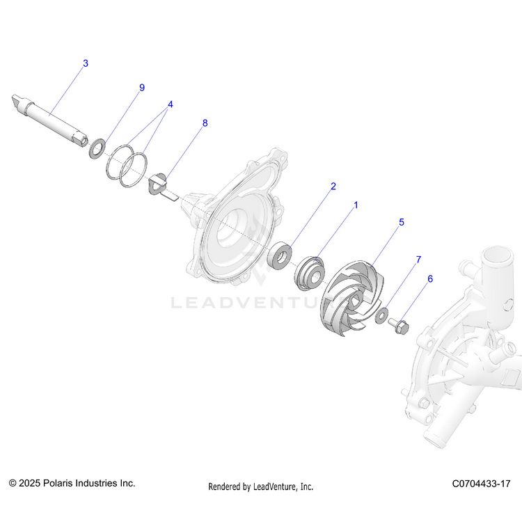 An Image of a Genuine Polaris Parts Schematic Diagram showing the schematic - ENGINE: WATERPUMP ASSEMBLY - 2024 POLARIS XPEDITION ADV 5 NORTHSTAR