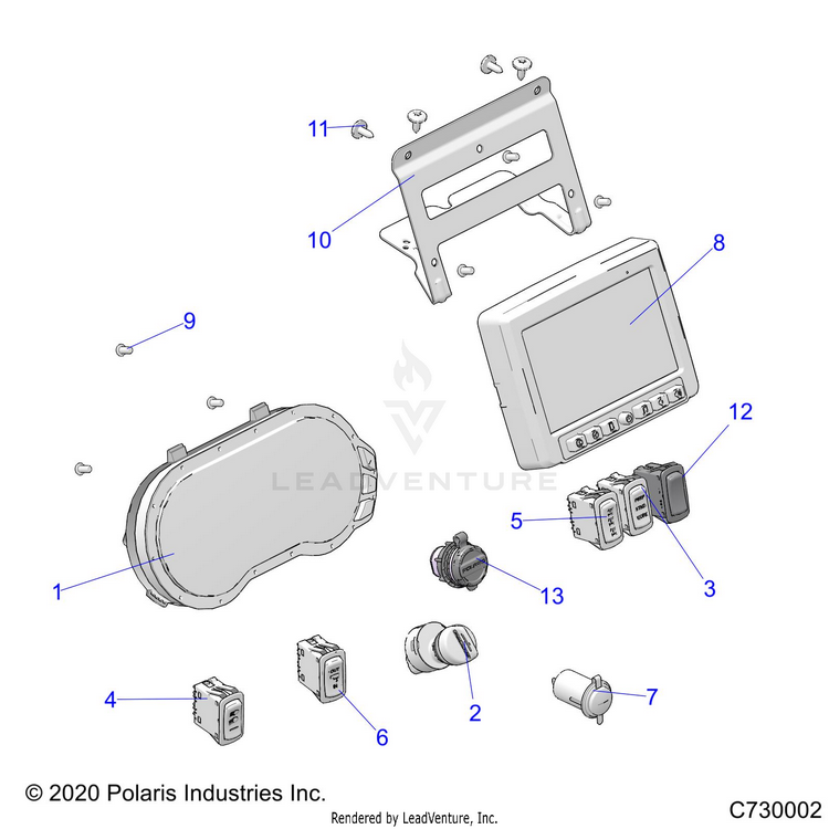 An Image of a Genuine Polaris Parts Schematic Diagram showing the schematic - ELECTRICAL: DASH INSTRUMENTS - 2021 POLARIS RANGER XP 1000 RIDE COMMAND