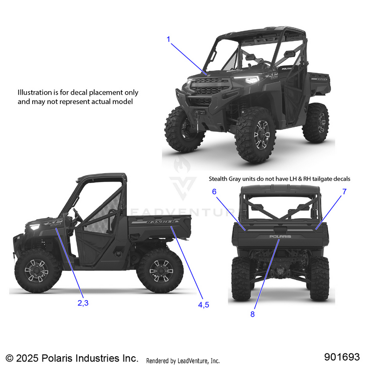 An Image of a Genuine Polaris Parts Schematic Diagram showing the schematic - BODY: DECALS GRAPHICS - 2026 POLARIS RANGER 1000 XP PREMIUM
