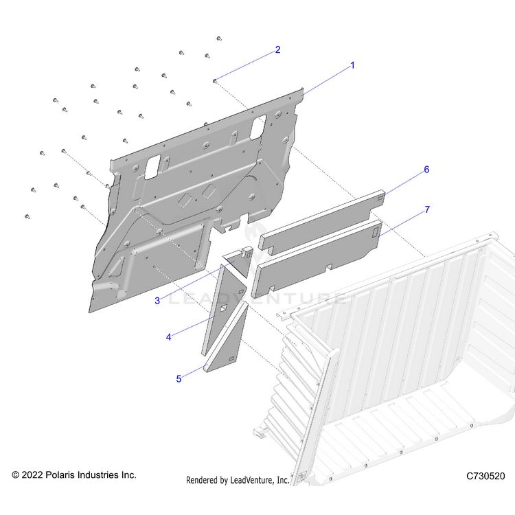 An Image of a Genuine Polaris Parts Schematic Diagram showing the schematic - BODY: BOX FOAM AND SHIELDS - 2024 POLARIS XPEDITION XP NORTHSTAR