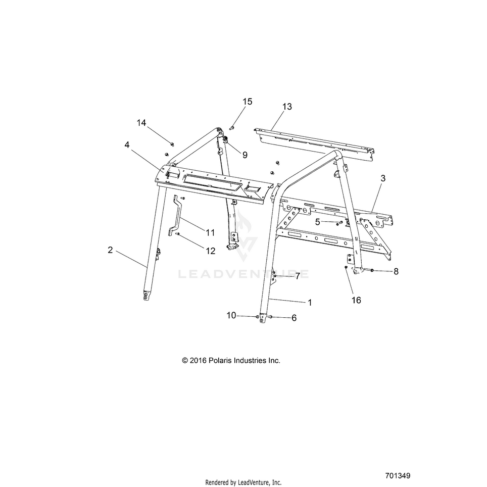 An Image of a Genuine Polaris Parts Schematic Diagram showing the schematic - CHASSIS: CAB FRAME - 2017 POLARIS RANGER 570 EPS HDPE