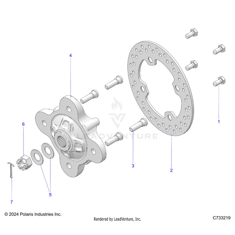 An Image of a Genuine Polaris Parts Schematic Diagram showing the schematic - SUSPENSION: FRONT HUB - 2018 POLARIS RANGER CREW XP 900 6P SP