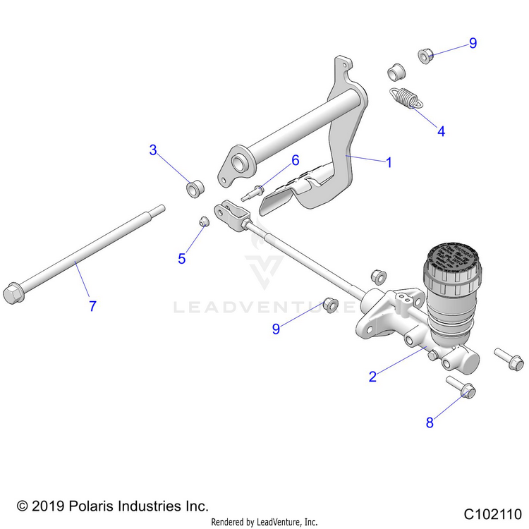 An Image of a Genuine Polaris Parts Schematic Diagram showing the schematic - BRAKES: PEDAL & MASTER CYLINDER MOUNTING - 2023 POLARIS RANGER 150 EFI