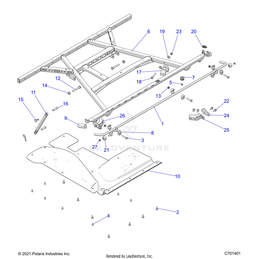 An Image of a Genuine Polaris Parts Schematic Diagram showing the schematic - BODY: BOX MOUNTING - 2022 POLARIS RANGER CREW XP 1000 EPS TEXAS EDITION CA