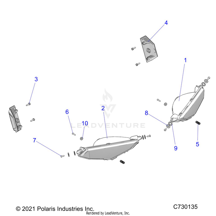 An Image of a Genuine Polaris Parts Schematic Diagram showing the schematic - ELECTRICAL: HEADLIGHTS TAILLIGHTS - 2023 POLARIS RANGER 570 / PREMIUM