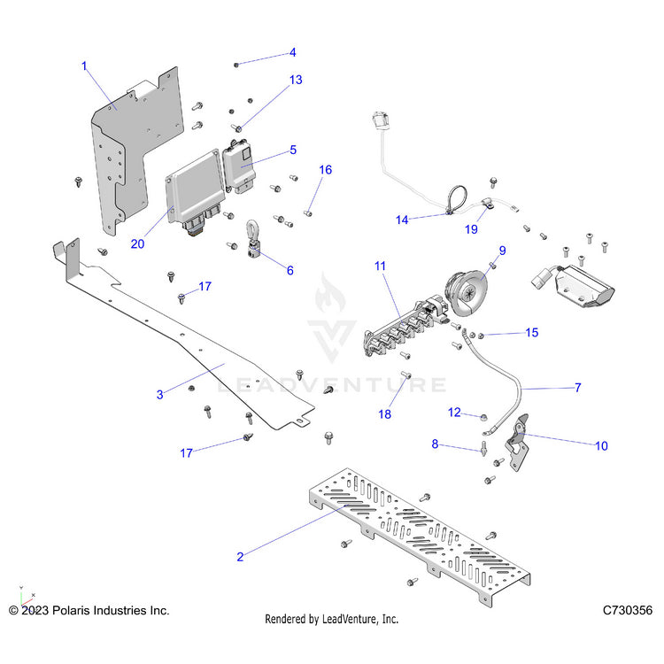 An Image of a Genuine Polaris Parts Schematic Diagram showing the schematic - ELECTRICAL: WIRE HARNESS COMPONENTS - 2023 POLARIS RANGER EV FULL SIZE ULTIMATE