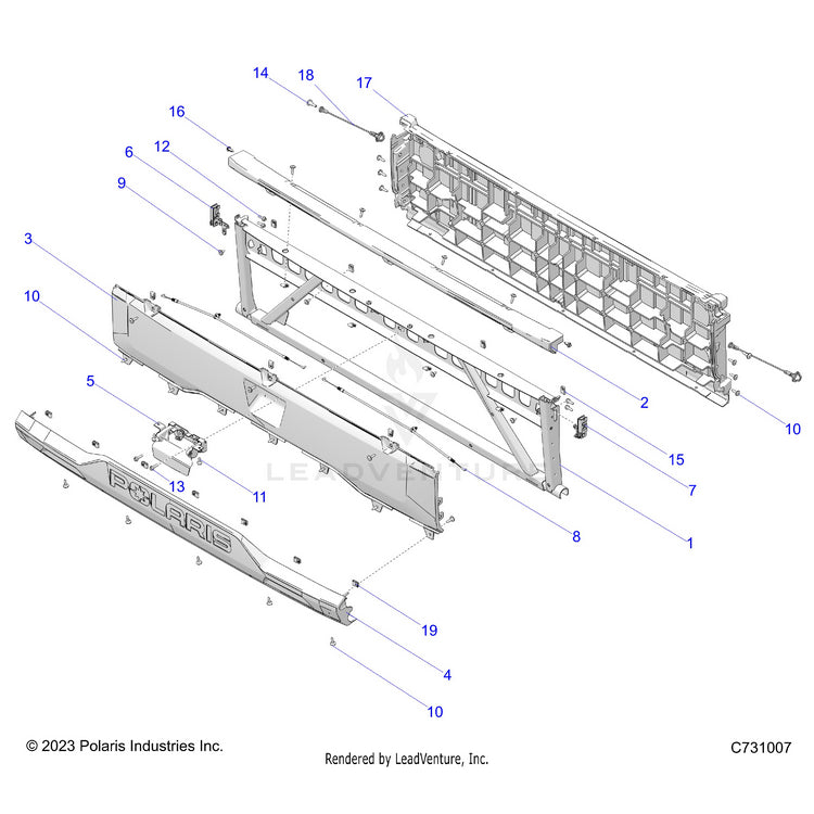 An Image of a Genuine Polaris Parts Schematic Diagram showing the schematic - BODY: BOX TAILGATE - 2026 POLARIS RANGER XD 1500 NORTHSTAR