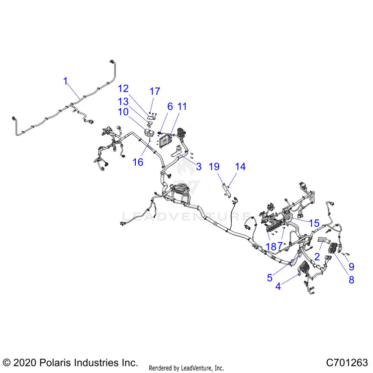 An Image of a Genuine Polaris Parts Schematic Diagram showing the schematic - ELECTRICAL: WIRE HARNESS COMPONENTS - 2021 POLARIS RANGER CREW XP 1000 TRAIL BOSS EVAP