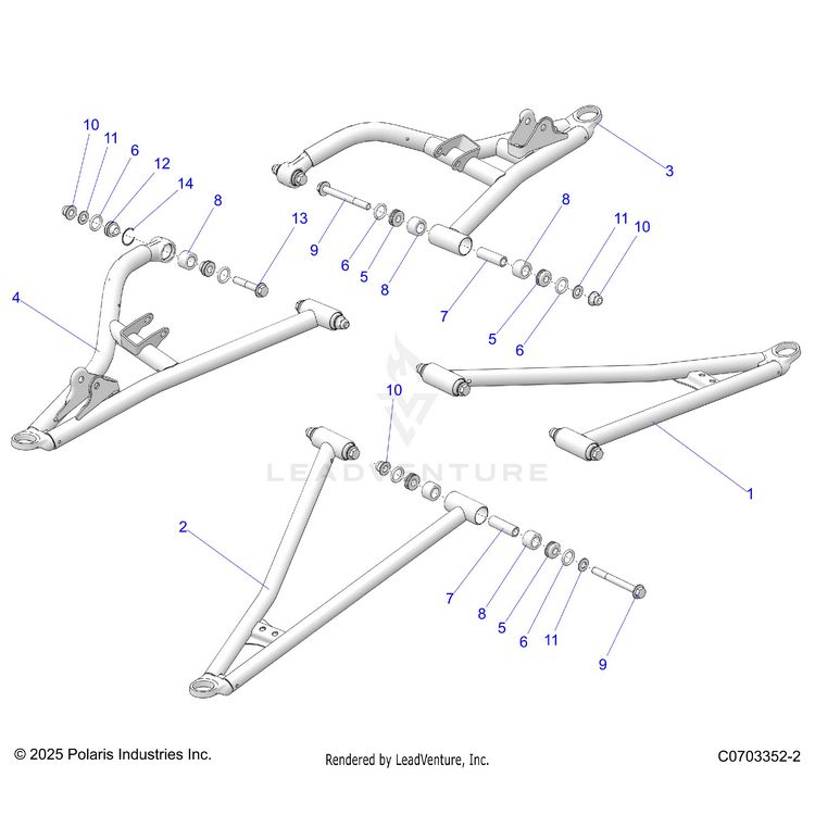 An Image of a Genuine Polaris Parts Schematic Diagram showing the schematic - SUSPENSION: FRONT CONTROL ARMS - 2026 POLARIS GENERAL 1000 SPORT