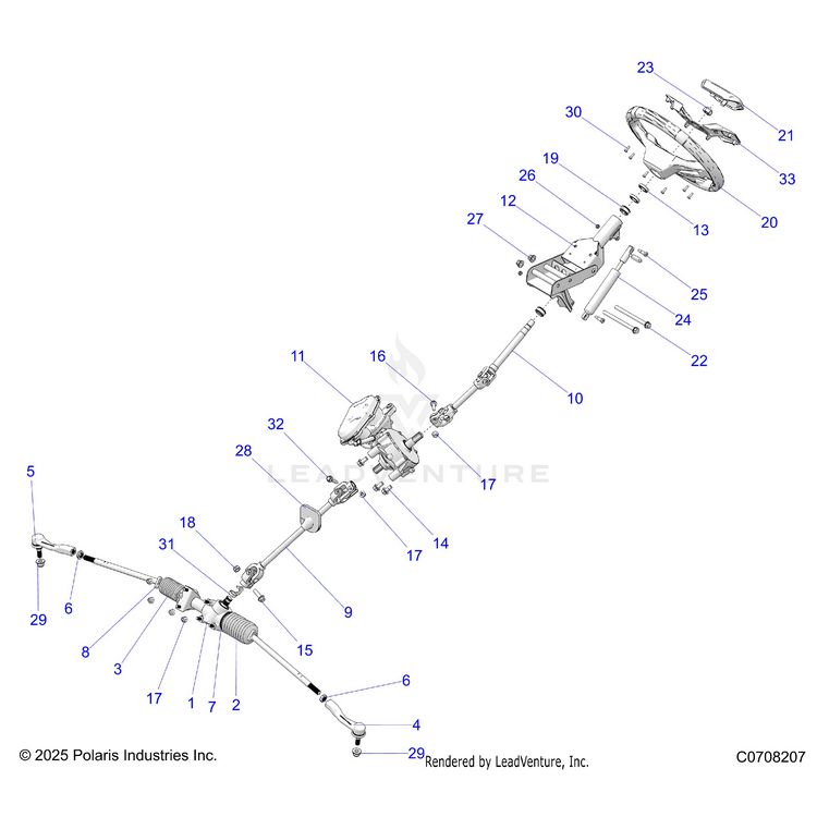 An Image of a Genuine Polaris Parts Schematic Diagram showing the schematic - STEERING: STEERING ASM. - 2025 POLARIS GENERAL 1000 SPORT