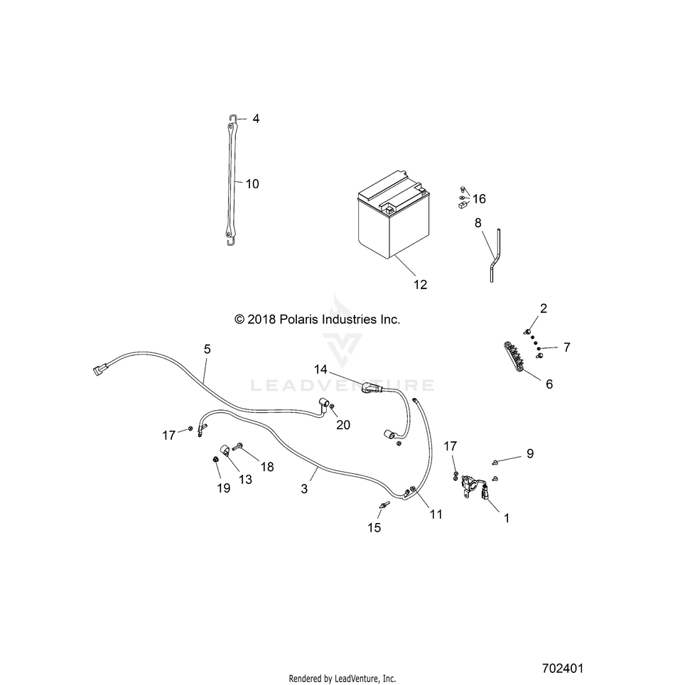 An Image of a Genuine Polaris Parts Schematic Diagram showing the schematic - ELECTRICAL: BATTERY - 2022 POLARIS RANGER 570 FULL SIZE