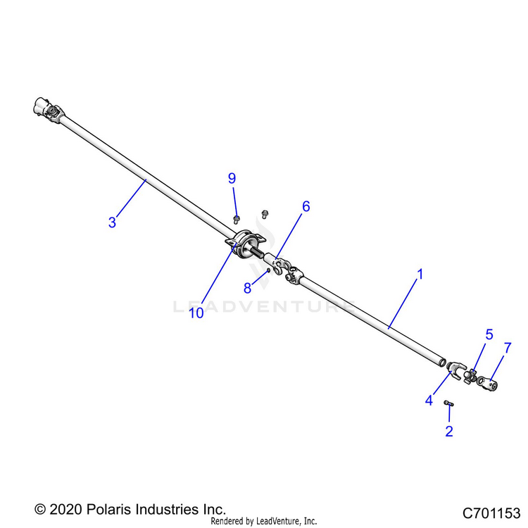 An Image of a Genuine Polaris Parts Schematic Diagram showing the schematic - DRIVE TRAIN: PROP SHAFTS - 2022 POLARIS RANGER CREW 1000