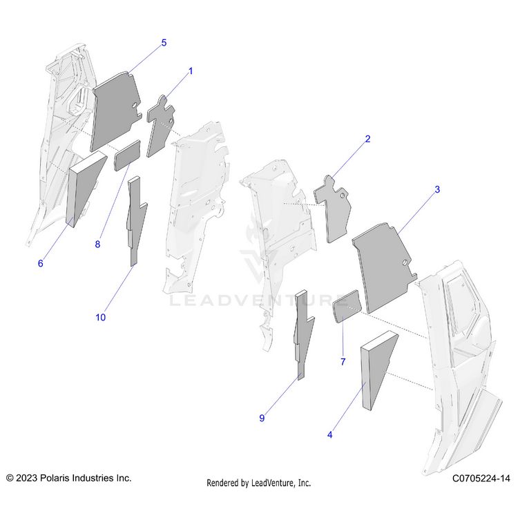 An Image of a Genuine Polaris Parts Schematic Diagram showing the schematic - BODY: PILLAR FOAM AND LINERS - 2024 POLARIS XPEDITION ADV 5 ULTIMATE