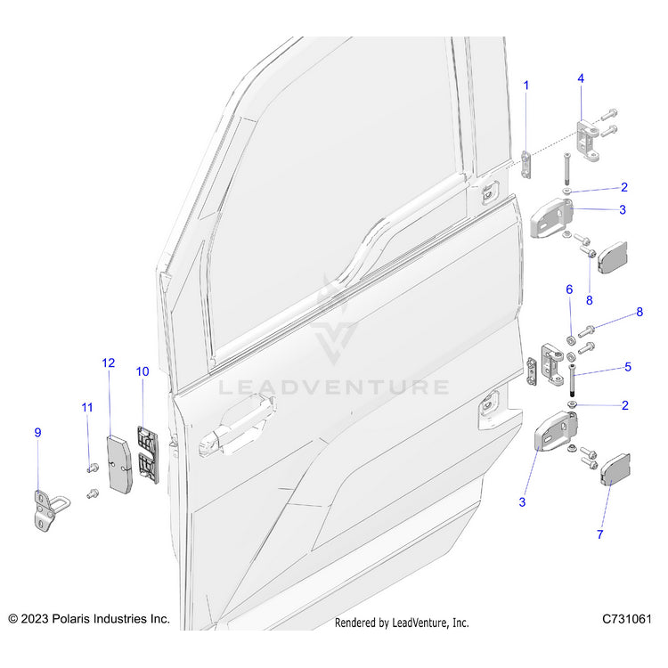 An Image of a Genuine Polaris Parts Schematic Diagram showing the schematic - BODY: DOOR MOUNTING - 2025 POLARIS RANGER XD 1500 NORTHSTAR ULTIMATE