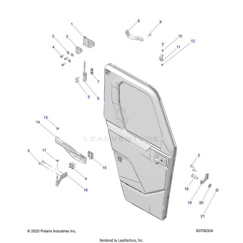 An Image of a Genuine Polaris Parts Schematic Diagram showing the schematic - BODY: DOOR MOUNTING - 2026 POLARIS RANGER 570 NORTHSTAR