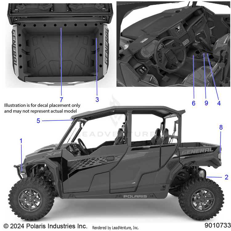 An Image of a Genuine Polaris Parts Schematic Diagram showing the schematic - BODY: DECALS WARNING - 2026 POLARIS GENERAL XP 4 1000 SPORT