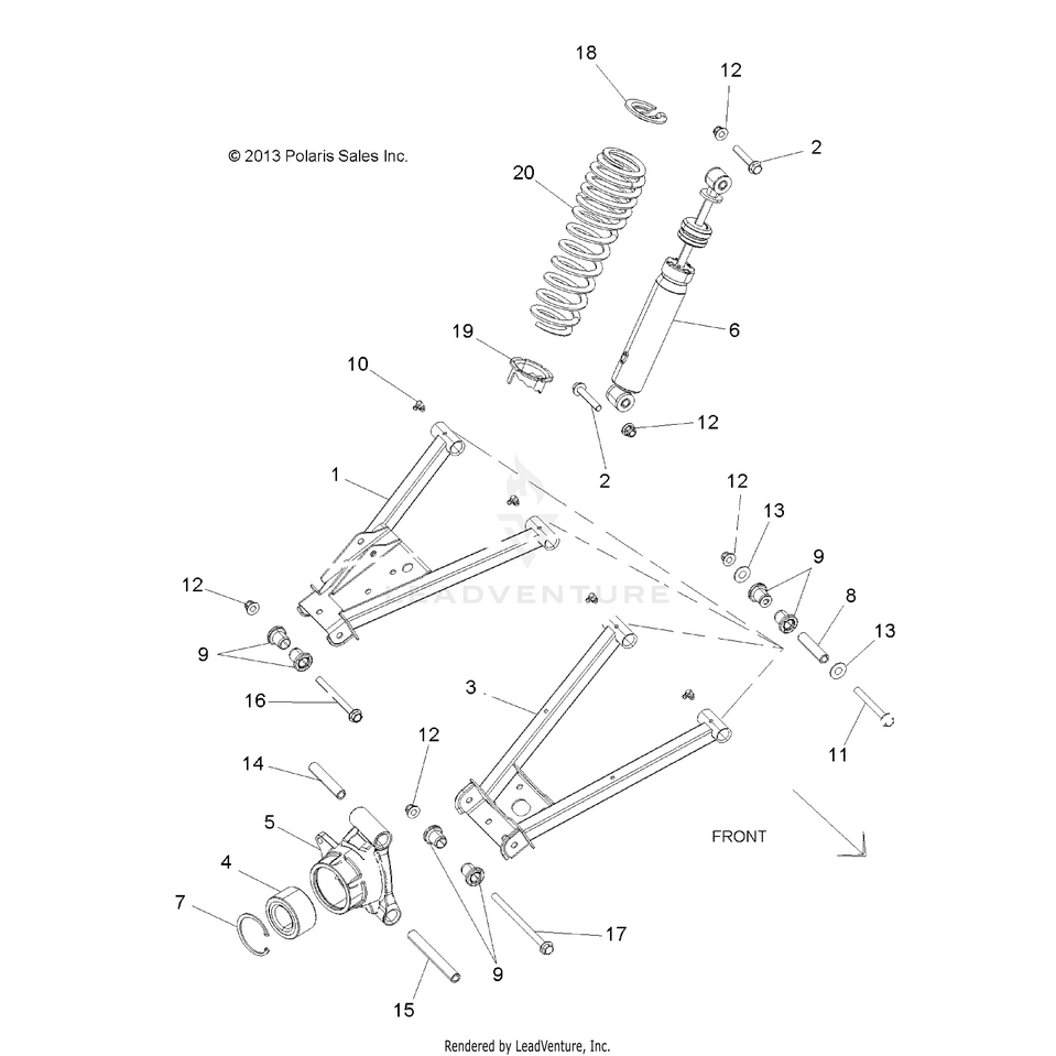 An Image of a Genuine Polaris Parts Schematic Diagram showing the schematic - SUSPENSION: REAR - 2016 POLARIS RANGER ETX