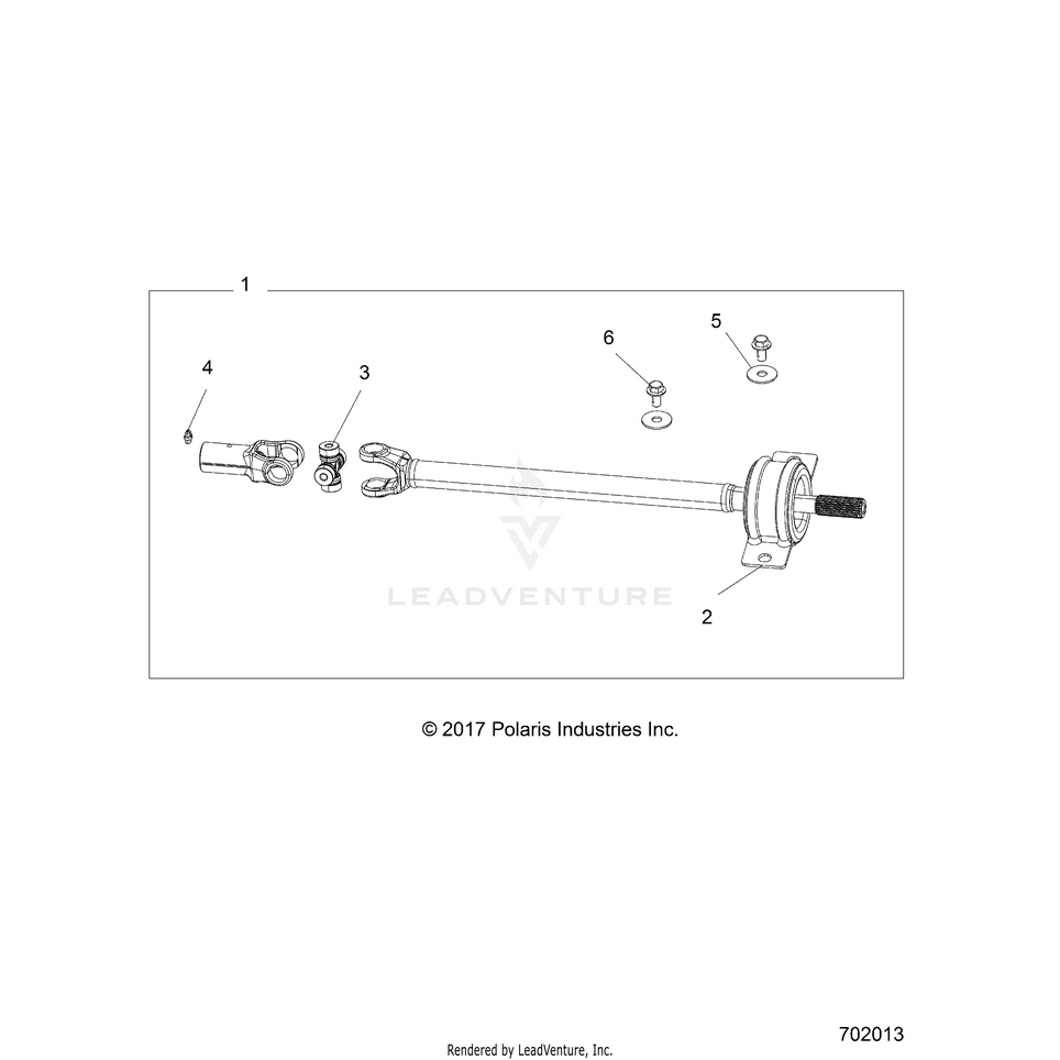 An Image of a Genuine Polaris Parts Schematic Diagram showing the schematic - DRIVE TRAIN: MID PROP SHAFT - 2018 POLARIS GENERAL 1000 4 EPS