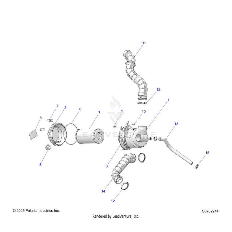 An Image of a Genuine Polaris Parts Schematic Diagram showing the schematic - ENGINE: AIR INTAKE SYSTEM - 2026 POLARIS RANGER 1000
