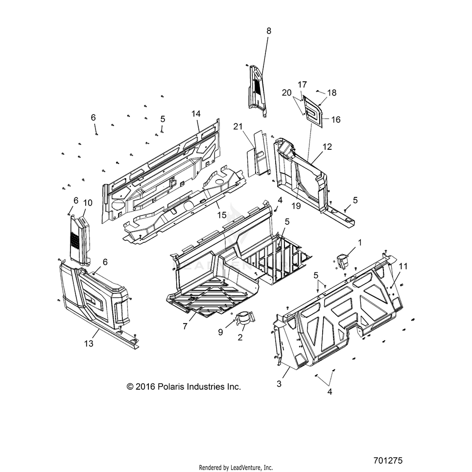 An Image of a Genuine Polaris Parts Schematic Diagram showing the schematic - BODY: FLOOR REAR - 2017 POLARIS RANGER CREW XP 1000 EPS