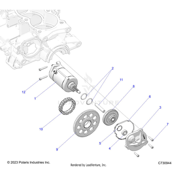An Image of a Genuine Polaris Parts Schematic Diagram showing the schematic - ENGINE: STARTER - 2025 POLARIS RANGER XD 1500 NORTHSTAR