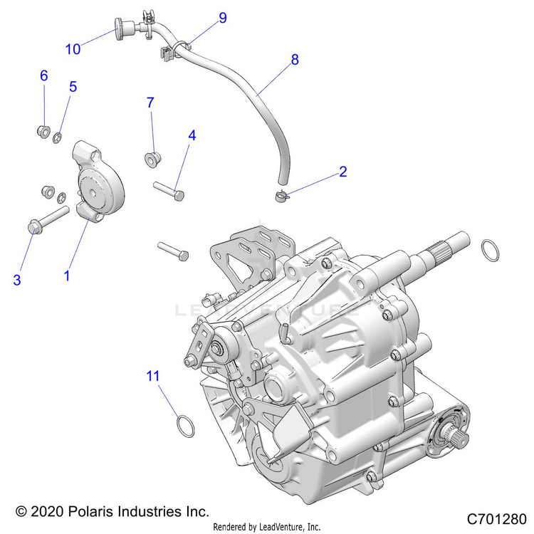 An Image of a Genuine Polaris Parts Schematic Diagram showing the schematic - DRIVE TRAIN: MAIN GEARCASE MOUNTING - 2022 POLARIS RANGER XP 1000 NORTHSTAR EVAP